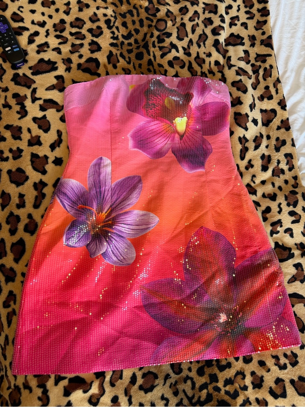 Strapless Floral Ombre Mini Dress in Pink & Purple